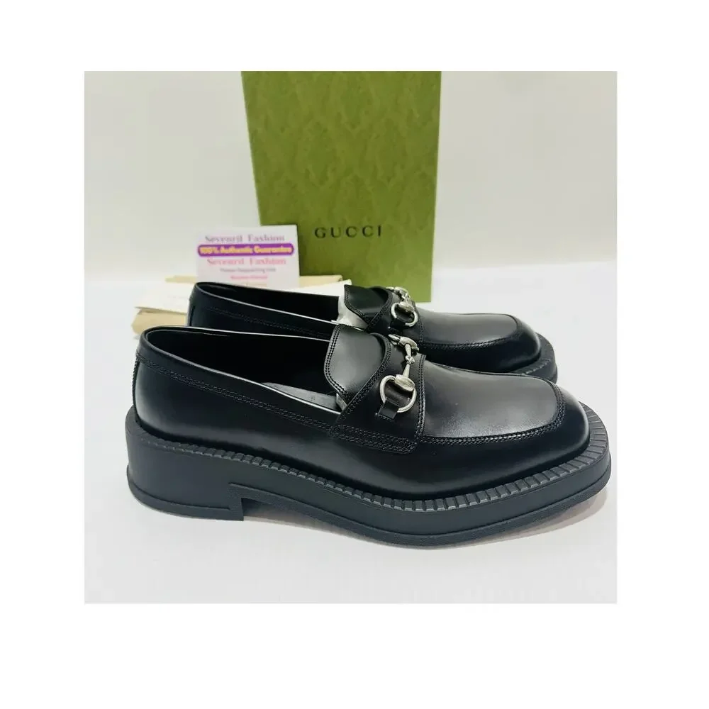 NIB Gucci Horsebit Chunky Loafers 11.5 US 12 Lug Sole Black Leather Shoes $990